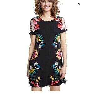 Desigual Womens black Floral dress size XL boho Art to Wear Dallas Guest Party